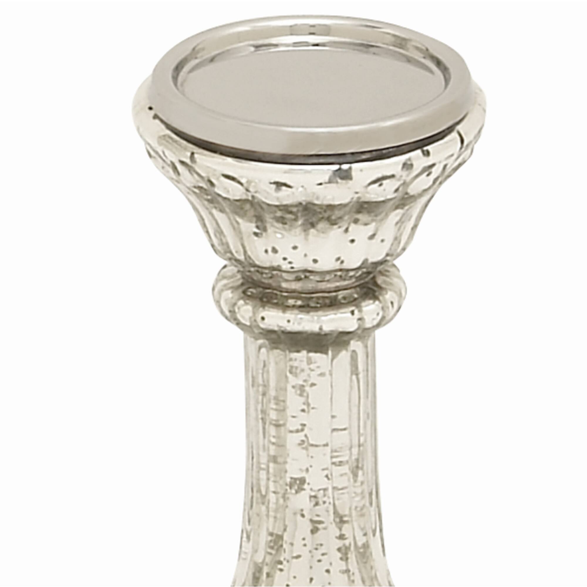 Silver Glass Traditional Candle Holder Set